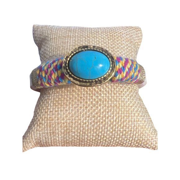 Laura Janelle RGLB Faux Turquoise Bracelet White Vegan Leather Magnetic 6.5" NWT - Picture 1 of 6